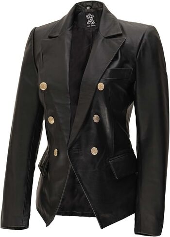 Leather Blazer Women - Classic Double Breasted Elegant Office Blazers Jacket for Woman in Kuwait