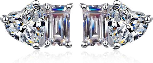 Sparkle&Refined Moissanite toi et moi Heart And Princess Stud Earrings 2ct D-E Color 925 Sterling Silver White Gold Plated Stud Earring in Saudi Arabia