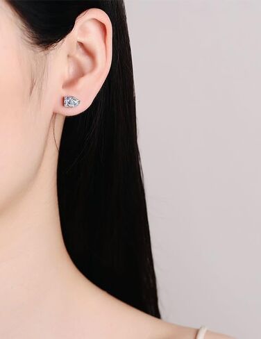 Sparkle&Refined Moissanite toi et moi Heart And Princess Stud Earrings 2ct D-E Color 925 Sterling Silver White Gold Plated Stud Earring in Saudi Arabia