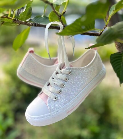 HugRain Little Girls Kids Classic Sparkle Low Top Lace Up Sneakers Walking Shoes in Saudi Arabia