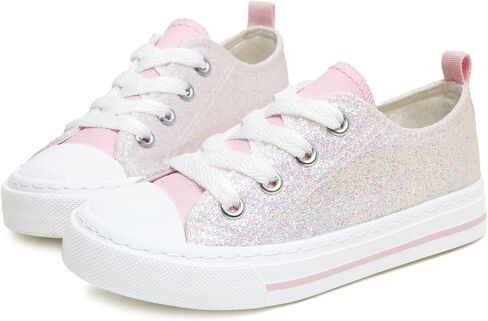 HugRain Little Girls Kids Classic Sparkle Low Top Lace Up Sneakers Walking Shoes in Saudi Arabia