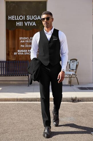 COOFANDY Men's 3 Pieces Suit Classic One Button Single Breasted Slim Fit Blazer Jacket Vest Pants Set Wedding Busines in Saudi Arabia
