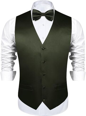 DiBanGu Mens Paisley Suit Waistcoat,Silk Dress Vest and Bowtie Pocket Square Cufflinks with Lapel Pin Set for Wedding Tuxedo in Kuwait