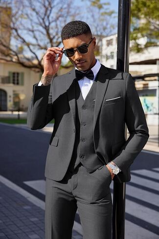 COOFANDY Men's 3 Pieces Suit Classic One Button Single Breasted Slim Fit Blazer Jacket Vest Pants Set Wedding Busines in Saudi Arabia