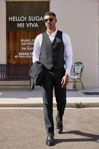 COOFANDY Men's 3 Pieces Suit Classic One Button Single Breasted Slim Fit Blazer Jacket Vest Pants Set Wedding Busines in Saudi Arabia
