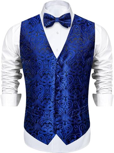 DiBanGu Mens Paisley Suit Waistcoat,Silk Dress Vest and Bowtie Pocket Square Cufflinks with Lapel Pin Set for Wedding Tuxedo in Kuwait