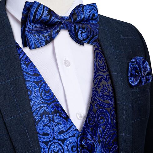 DiBanGu Mens Paisley Suit Waistcoat,Silk Dress Vest and Bowtie Pocket Square Cufflinks with Lapel Pin Set for Wedding Tuxedo in Kuwait