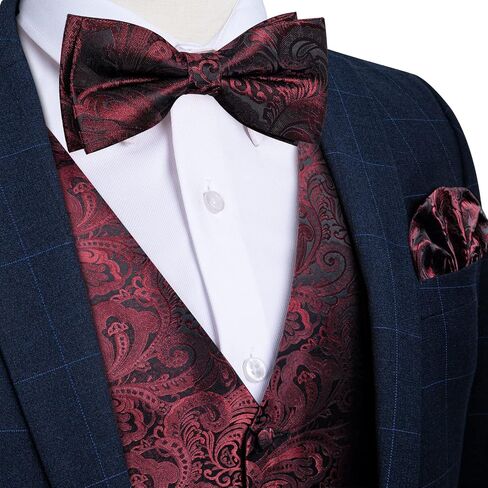 DiBanGu Mens Paisley Suit Waistcoat,Silk Dress Vest and Bowtie Pocket Square Cufflinks with Lapel Pin Set for Wedding Tuxedo in Kuwait
