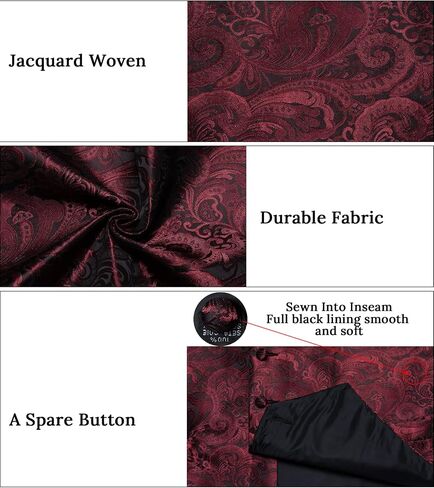 DiBanGu Mens Paisley Suit Waistcoat,Silk Dress Vest and Bowtie Pocket Square Cufflinks with Lapel Pin Set for Wedding Tuxedo in Kuwait