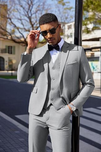 COOFANDY Men's 3 Pieces Suit Classic One Button Single Breasted Slim Fit Blazer Jacket Vest Pants Set Wedding Busines in Saudi Arabia