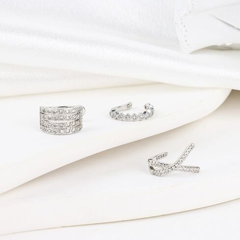كليب على أقراط الأذن الكفة 925 الفضة الاسترليني الأصفاد الأذن غير ثقب وهمية هوب القرط الأصفاد الغضروف التفاف الكفة أقراط زركونيا مكعب تألق جولة حلقات الأذن Huggie للنساء in Kuwait