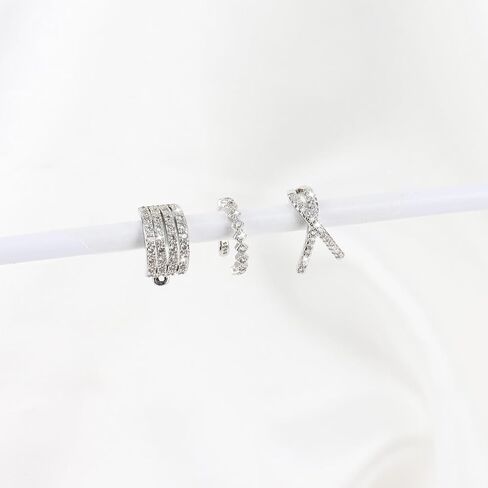 كليب على أقراط الأذن الكفة 925 الفضة الاسترليني الأصفاد الأذن غير ثقب وهمية هوب القرط الأصفاد الغضروف التفاف الكفة أقراط زركونيا مكعب تألق جولة حلقات الأذن Huggie للنساء in Kuwait