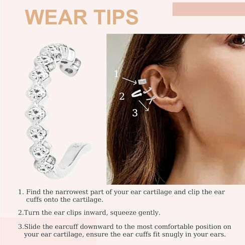 كليب على أقراط الأذن الكفة 925 الفضة الاسترليني الأصفاد الأذن غير ثقب وهمية هوب القرط الأصفاد الغضروف التفاف الكفة أقراط زركونيا مكعب تألق جولة حلقات الأذن Huggie للنساء in Kuwait