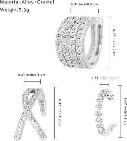 كليب على أقراط الأذن الكفة 925 الفضة الاسترليني الأصفاد الأذن غير ثقب وهمية هوب القرط الأصفاد الغضروف التفاف الكفة أقراط زركونيا مكعب تألق جولة حلقات الأذن Huggie للنساء in Kuwait