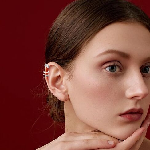 كليب على أقراط الأذن الكفة 925 الفضة الاسترليني الأصفاد الأذن غير ثقب وهمية هوب القرط الأصفاد الغضروف التفاف الكفة أقراط زركونيا مكعب تألق جولة حلقات الأذن Huggie للنساء in Kuwait