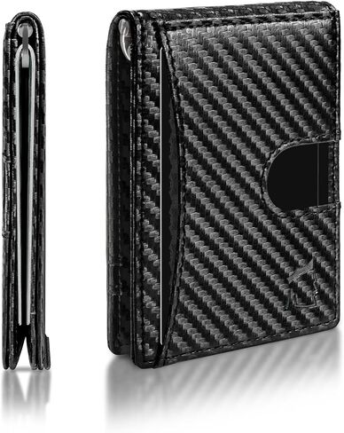 Kingly Mens Cash Clip Wallet Leather | Minimalist Wallet for Men RFID Blocking | Front Pocket Wallet Holds 12 Cards | Leather Wallet with Money Clip for Men | Slim Bifold Wallet for Men w/Pull Tab in Saudi Arabia
