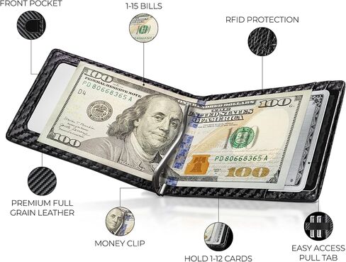 Kingly Mens Cash Clip Wallet Leather | Minimalist Wallet for Men RFID Blocking | Front Pocket Wallet Holds 12 Cards | Leather Wallet with Money Clip for Men | Slim Bifold Wallet for Men w/Pull Tab in Saudi Arabia