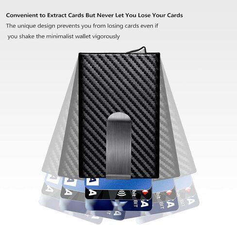 MOSIYEEF Minimalist Stealth Wallet for Men - Pop Up Men Wallet with Money Clip - Leather-wrapped Slim Compact Card Holder Carbon Fiber Card Wallet RFID Protection for 6 Credit Cards - Gifts for Him in Saudi Arabia