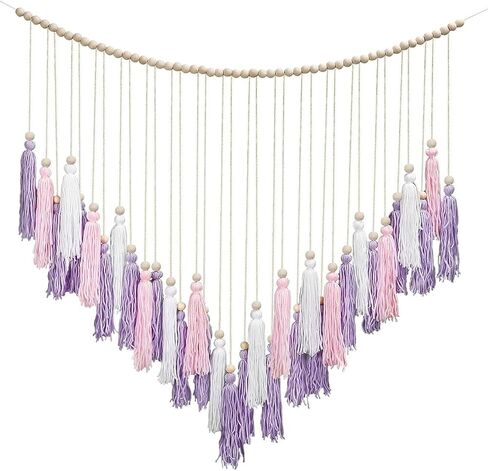 Boho Chic[ Multicolour] Macrame Wall Decor[ Large Tassel Hanging with Wood Beads] Ideal for Bedroom, Living Room, Girls' Room & Nursery [44" Wide x 40" High] in Saudi Arabia