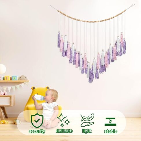 Boho Chic[ Multicolour] Macrame Wall Decor[ Large Tassel Hanging with Wood Beads] Ideal for Bedroom, Living Room, Girls' Room & Nursery [44" Wide x 40" High] in Saudi Arabia