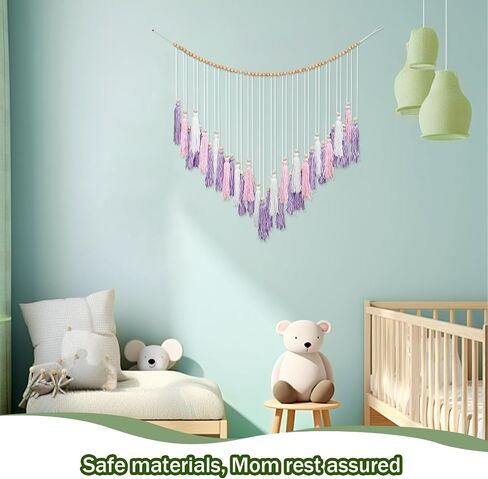 Boho Chic[ Multicolour] Macrame Wall Decor[ Large Tassel Hanging with Wood Beads] Ideal for Bedroom, Living Room, Girls' Room & Nursery [44" Wide x 40" High] in Saudi Arabia