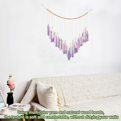 Boho Chic[ Multicolour] Macrame Wall Decor[ Large Tassel Hanging with Wood Beads] Ideal for Bedroom, Living Room, Girls' Room & Nursery [44" Wide x 40" High] in Saudi Arabia