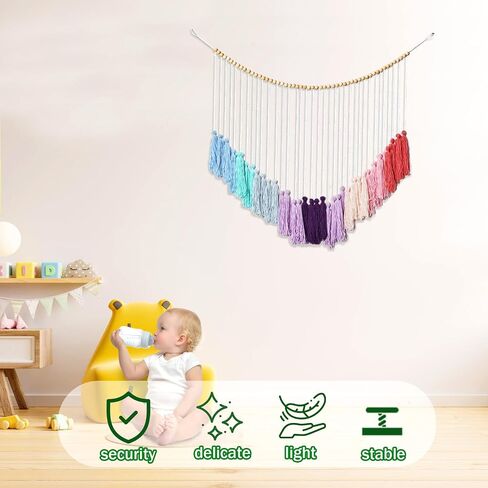 Boho Chic[ Multicolour] Macrame Wall Decor[ Large Tassel Hanging with Wood Beads] Ideal for Bedroom, Living Room, Girls' Room & Nursery [44" Wide x 40" High] in Saudi Arabia