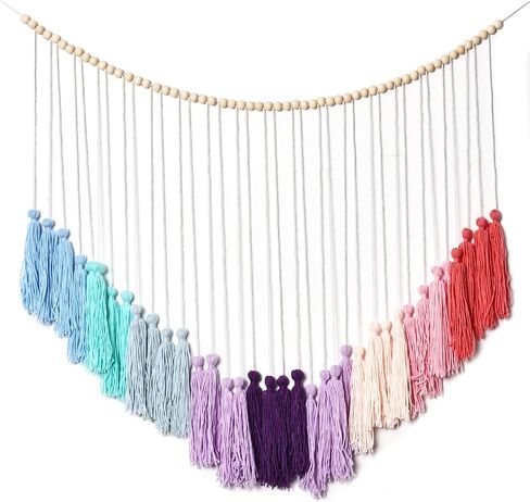 Boho Chic[ Multicolour] Macrame Wall Decor[ Large Tassel Hanging with Wood Beads] Ideal for Bedroom, Living Room, Girls' Room & Nursery [44" Wide x 40" High] in Saudi Arabia
