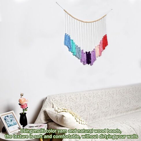 Boho Chic[ Multicolour] Macrame Wall Decor[ Large Tassel Hanging with Wood Beads] Ideal for Bedroom, Living Room, Girls' Room & Nursery [44" Wide x 40" High] in Saudi Arabia