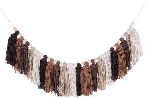 MECCANIXITY Bohemian Yarn Tassel Garland with Wood Beads,3.9Ft Brown Terracotta Fall Wall Hanging Tassels Banner Western Room Decor for Bedroom Office Nursery Classroom Party Decorations in Saudi Arabia