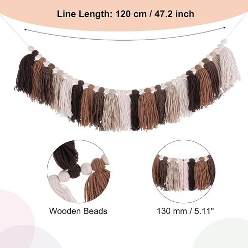 MECCANIXITY Bohemian Yarn Tassel Garland with Wood Beads,3.9Ft Brown Terracotta Fall Wall Hanging Tassels Banner Western Room Decor for Bedroom Office Nursery Classroom Party Decorations in Saudi Arabia