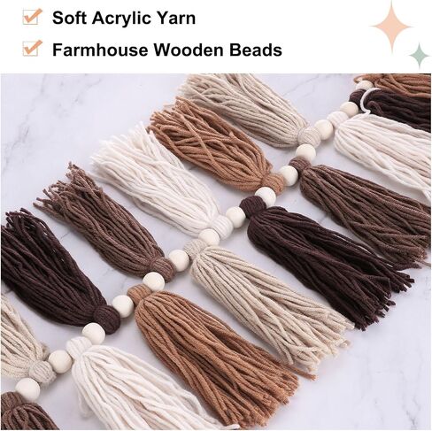 MECCANIXITY Bohemian Yarn Tassel Garland with Wood Beads,3.9Ft Brown Terracotta Fall Wall Hanging Tassels Banner Western Room Decor for Bedroom Office Nursery Classroom Party Decorations in Saudi Arabia