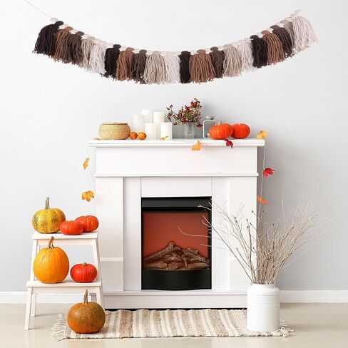 MECCANIXITY Bohemian Yarn Tassel Garland with Wood Beads,3.9Ft Brown Terracotta Fall Wall Hanging Tassels Banner Western Room Decor for Bedroom Office Nursery Classroom Party Decorations in Saudi Arabia