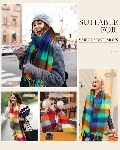 2 قطعة وشاح منقوشة مكتنزة الدافئة منقوشة وشاح الشتاء الكبير وشاح ملون المتضخم بطانية شال شرابة لينة خريف شتاء للنساء in Kuwait