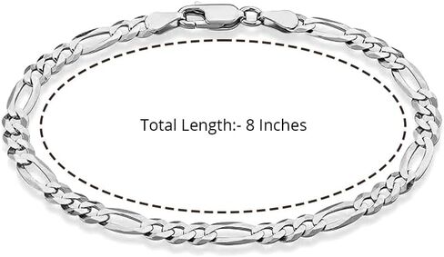 LeCalla Solid 925 Sterling Silver Figaro Link Chain Bracelet | Italian Diamond-Cut Figaro Chain Bracelet for Women Men, Made in Italy (7, 7.5, 8, 8.5, 9 Inches) in Kuwait