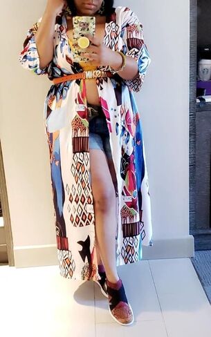 Over Sized Kimonos Women's Geometry Print Rayon Kimonos for Summer Loose Open Front Soft Long Bird in Kuwait