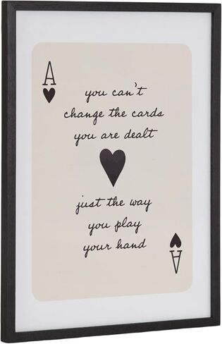 Kate and Laurel Ace of Heart Cards Positive Quote Framed Wall Art by The Creative Bunch Studio, 12x16 Black, Modern Deck of Cards Art for Wall in Saudi Arabia
