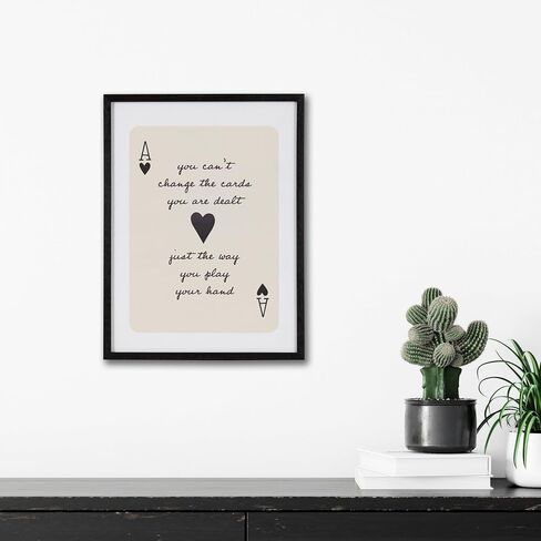 Kate and Laurel Ace of Heart Cards Positive Quote Framed Wall Art by The Creative Bunch Studio, 12x16 Black, Modern Deck of Cards Art for Wall in Saudi Arabia