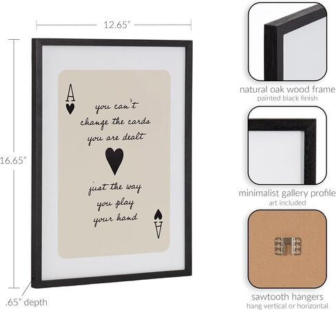 Kate and Laurel Ace of Heart Cards Positive Quote Framed Wall Art by The Creative Bunch Studio, 12x16 Black, Modern Deck of Cards Art for Wall in Saudi Arabia