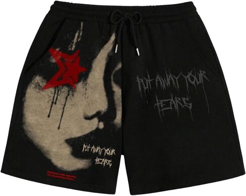 WDIRARA Men's Graphic Print Drawstring Elastic Waist Shorts Summer Street Mini Shorts with Pockets in Saudi Arabia
