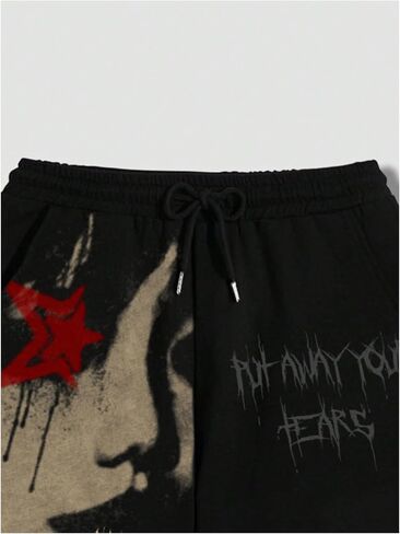 WDIRARA Men's Graphic Print Drawstring Elastic Waist Shorts Summer Street Mini Shorts with Pockets in Saudi Arabia