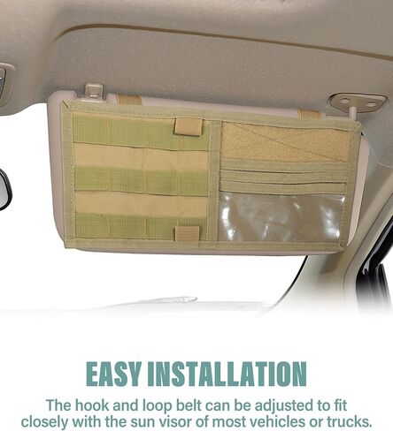 YAKEFLY Car Molle Visor Panel,Molle Visor Panel Organizer,Vehicle Visor Tactical Storage Holder Pouch Bag,Car Sun Visor Organizer Holder with Molle Elastic Straps,Suit for Most Vehicles (Black) in Saudi Arabia