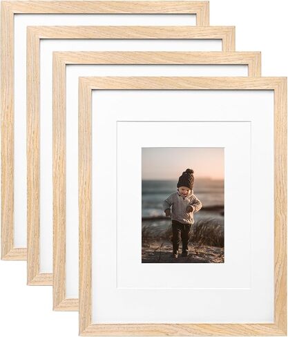 KINLINK 4x6 Picture Frames White - Wood Frames with Acrylic Plexiglass for 3.5x5 with Mat or 4x6 without Mat, Tabletop and Wall Mounting Display White,4 Pack in Kuwait