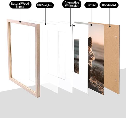 KINLINK 4x6 Picture Frames White - Wood Frames with Acrylic Plexiglass for 3.5x5 with Mat or 4x6 without Mat, Tabletop and Wall Mounting Display White,4 Pack in Kuwait