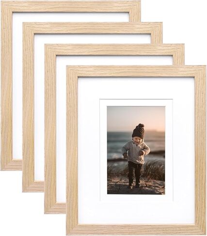KINLINK 4x6 Picture Frames White - Wood Frames with Acrylic Plexiglass for 3.5x5 with Mat or 4x6 without Mat, Tabletop and Wall Mounting Display White,4 Pack in Kuwait