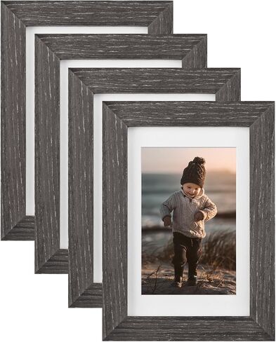 KINLINK 4x6 Picture Frames White - Wood Frames with Acrylic Plexiglass for 3.5x5 with Mat or 4x6 without Mat, Tabletop and Wall Mounting Display White,4 Pack in Kuwait