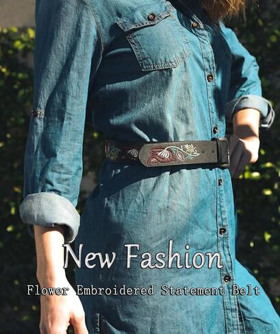 Beautiful Nomad Belts for Women Western Fashion Boho Embroidery PU Leather Belt for Jeans Dress in Saudi Arabia