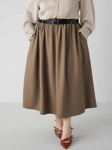 CIDER Mid Waist Skirts for Women Pleated A-Line Long Maxi Skirt Plus Size with Belts 2024 Trendy in Saudi Arabia