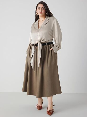 CIDER Mid Waist Skirts for Women Pleated A-Line Long Maxi Skirt Plus Size with Belts 2024 Trendy in Saudi Arabia