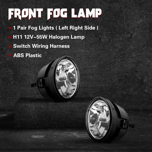 RP Remarkable Power, Compatible With 2005-2007 Armada/2004-2015 Titan/ 2004 Pathfinder Fog Lights with Switch, Wiring, Harness and 880 12V 27W Bulb Bumper Lamps Kit OE Style Clear FL7060 in Kuwait